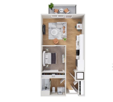 Floor plan for 1 bed, 1 bath, 616 sqft